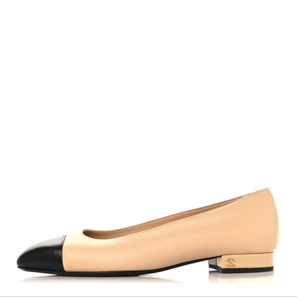 Chanel Lambskin Cap Toe CC Uniform Ballerina Flats 41 Beige Black 1 of 10