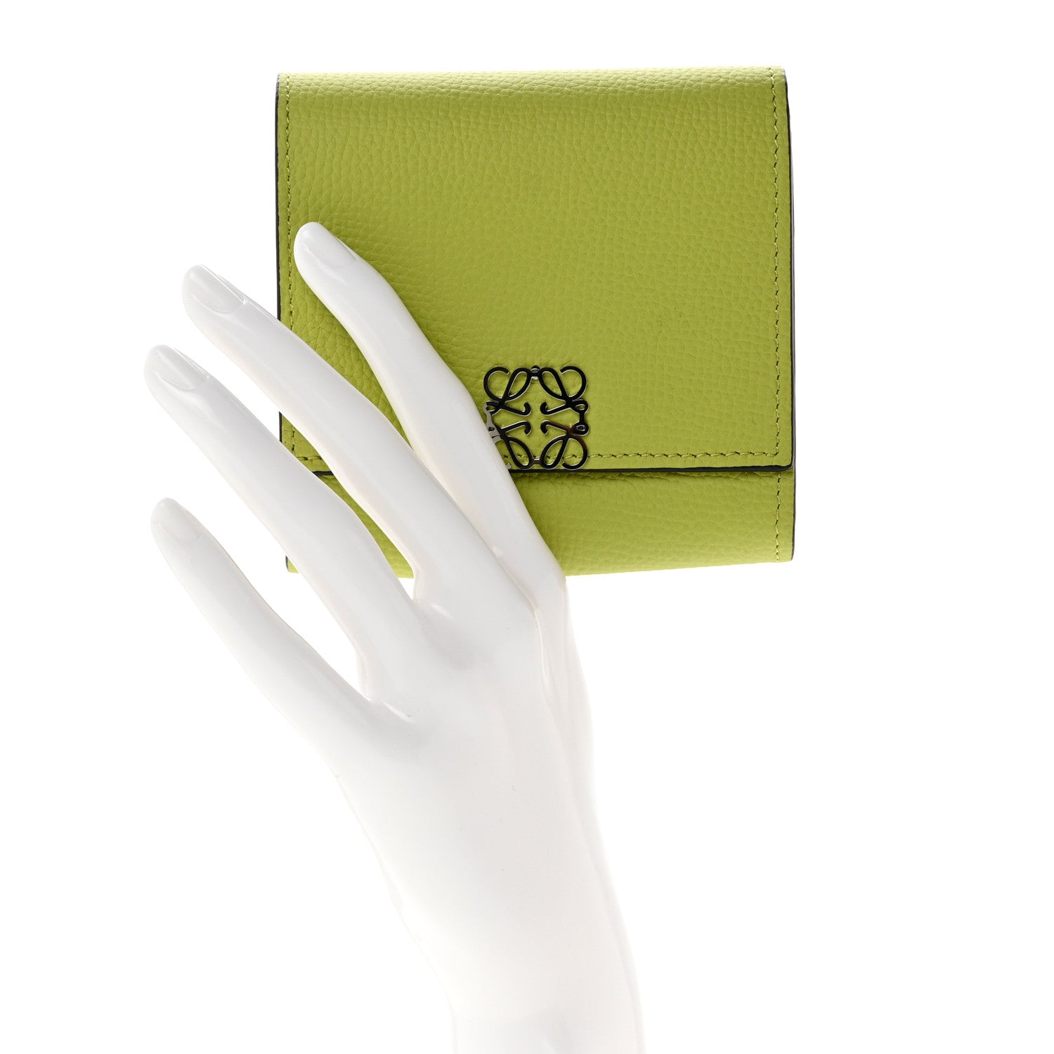 Loewe Pebble Grain Calfskin Anagram Compact Flap Wallet Lime Green 2 of 6