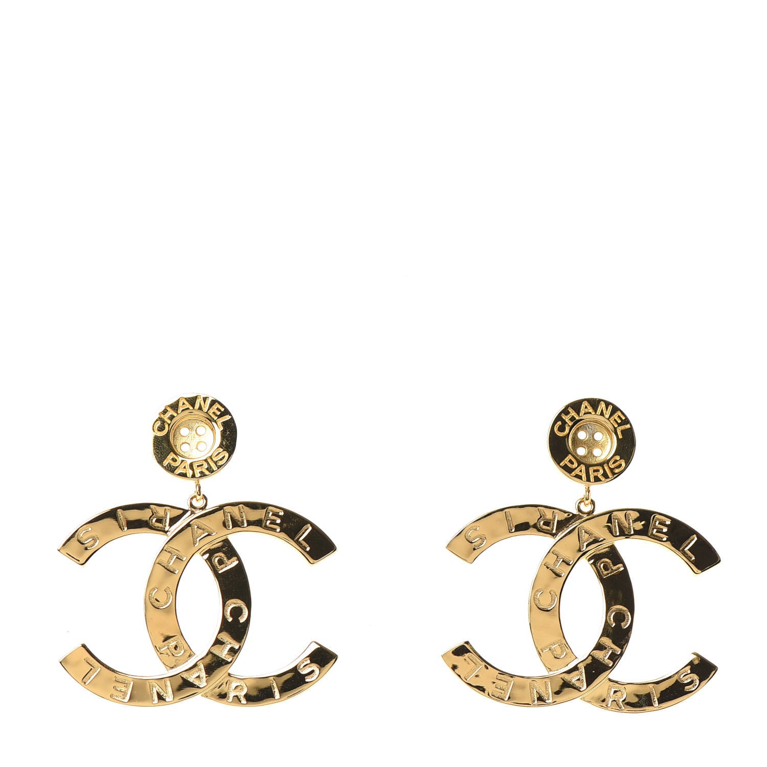 Chanel Metal Large Paris Button Earrings Gold 1 of 4