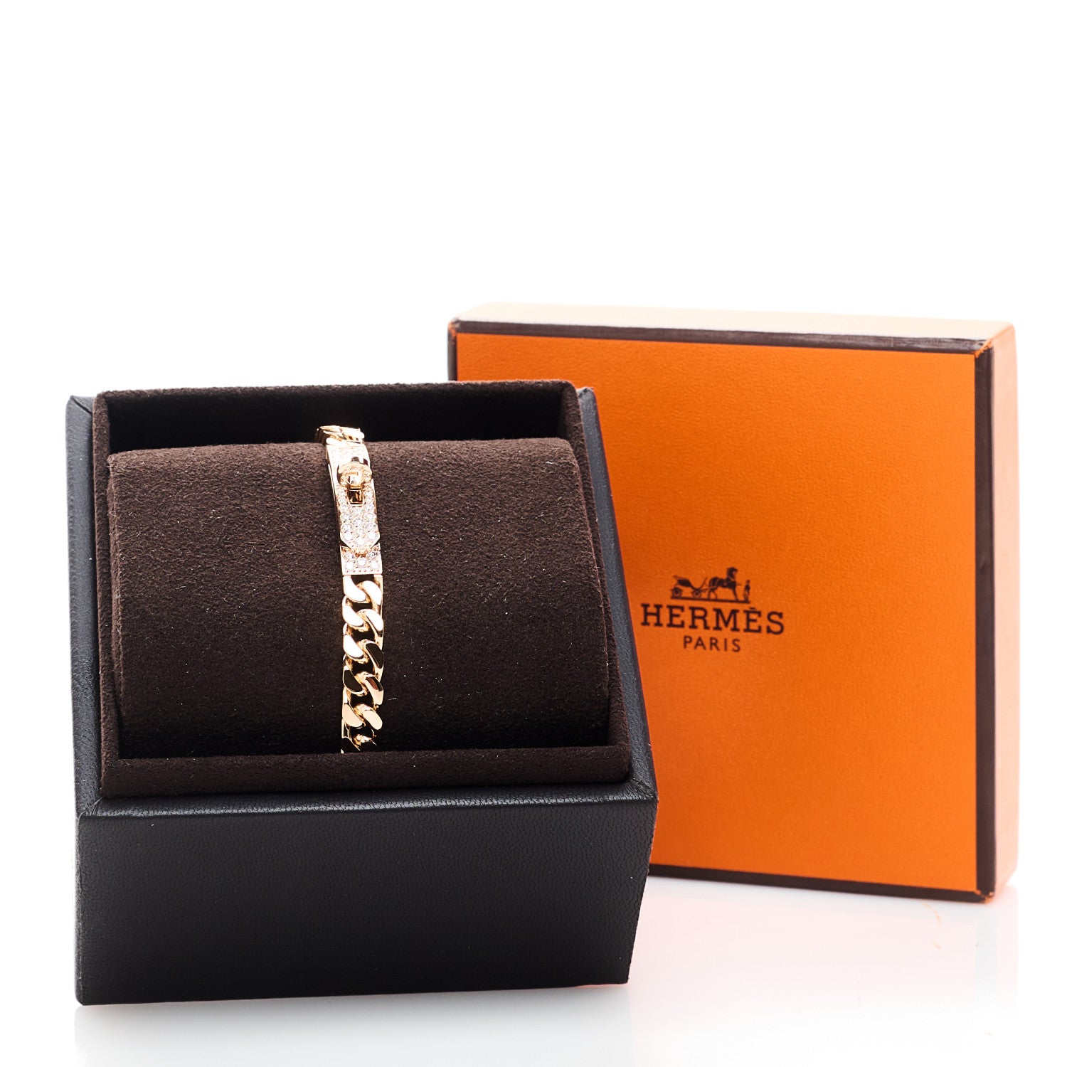 Hermes 18K Rose Gold Diamond PM Kelly Gourmette Bracelet XL 4 of 4