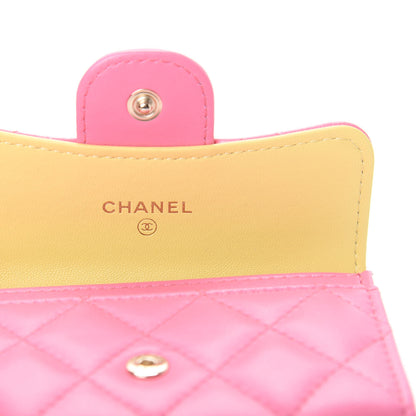 Chanel Lambskin Quilted Flap Card Holder Wallet Pink Yellow 6 of 9