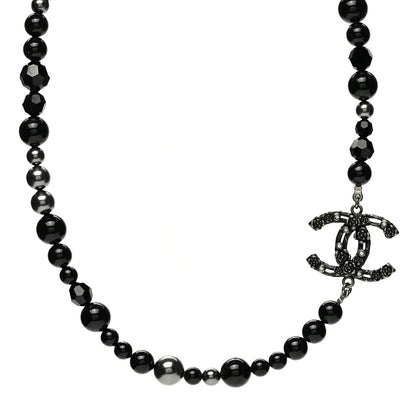 Chanel Pearl Crystal CC Camellia Necklace Ruthenium Black 1 of 7