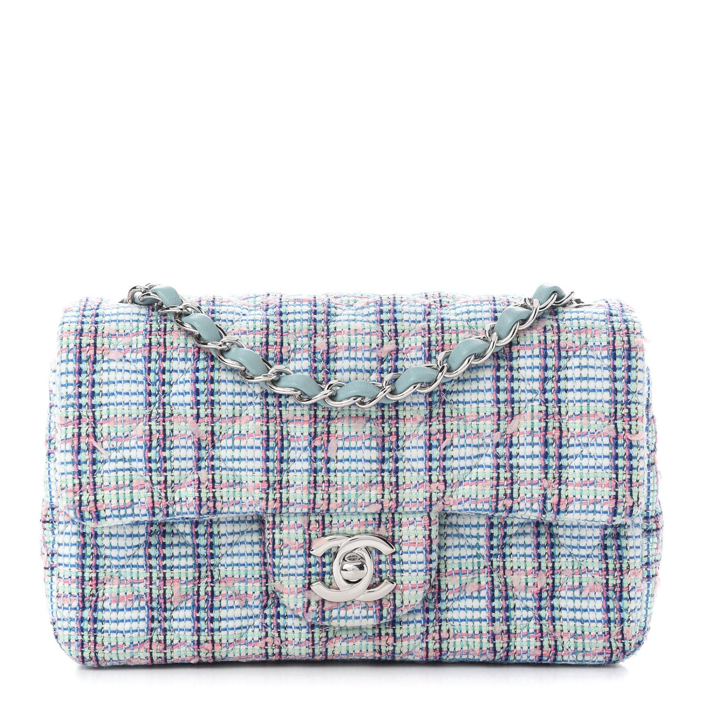 Tweed Quilted Mini Rectangular Flap Blue