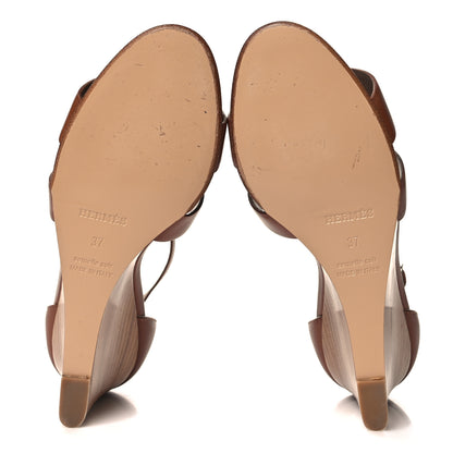 Hermes Calfskin Legend Wedge Sandals 37 Gold 5 of 9