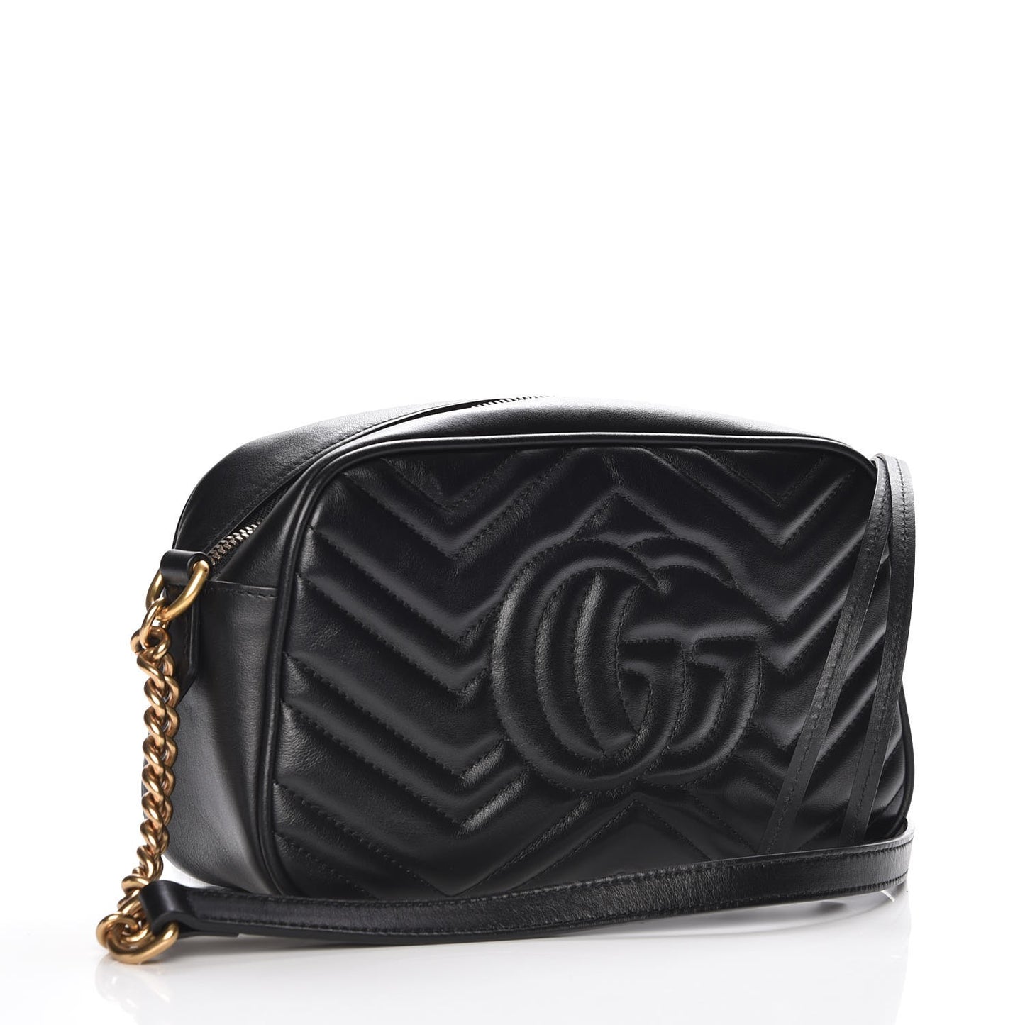 Calfskin Matelasse Small GG Marmont Chain Shoulder Bag Black