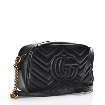 Gucci Calfskin Matelasse Small GG Marmont Chain Shoulder Bag Black 3 of 8