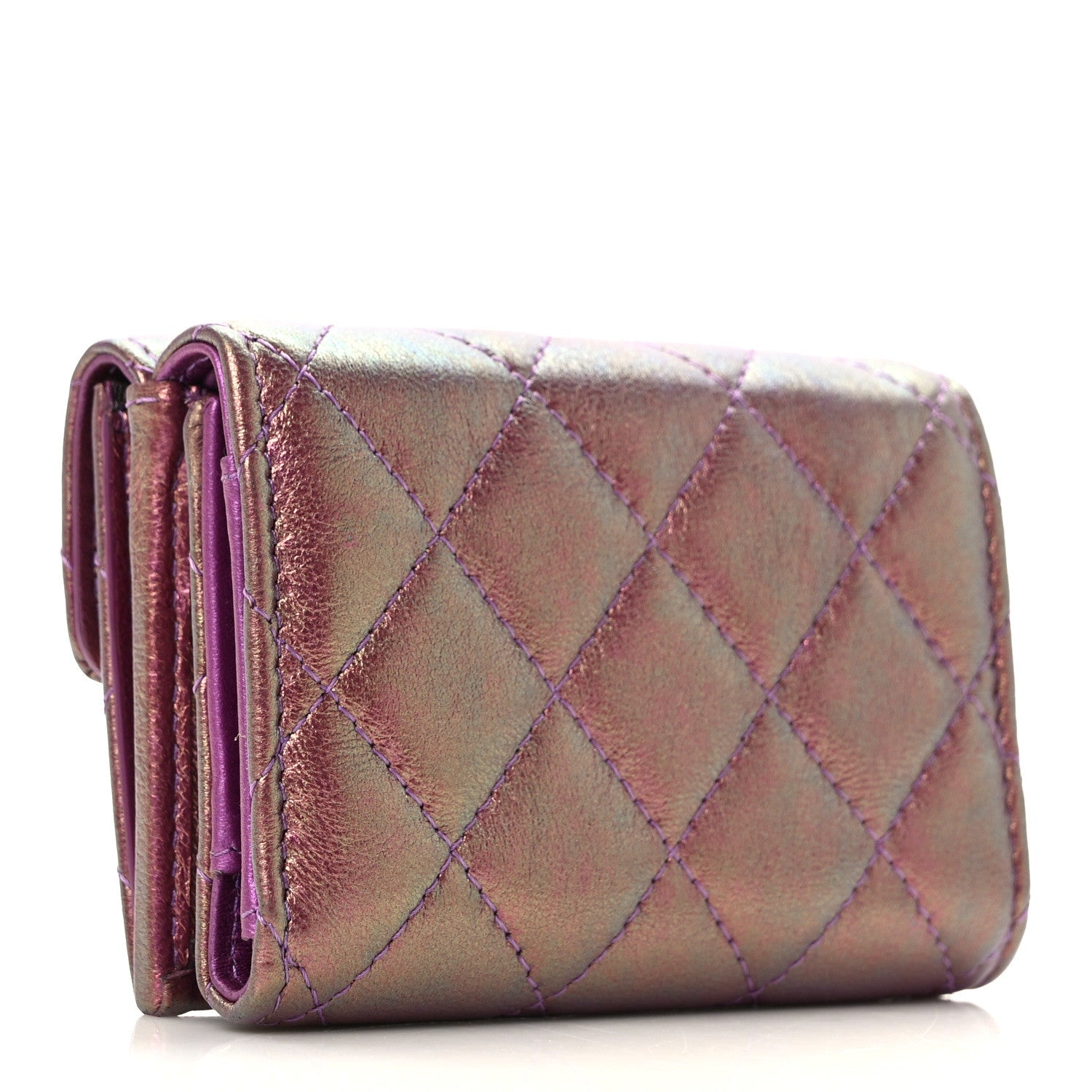 Chanel Iridescent Lambskin Quilted Double Flap Wallet Purple 3 of 11