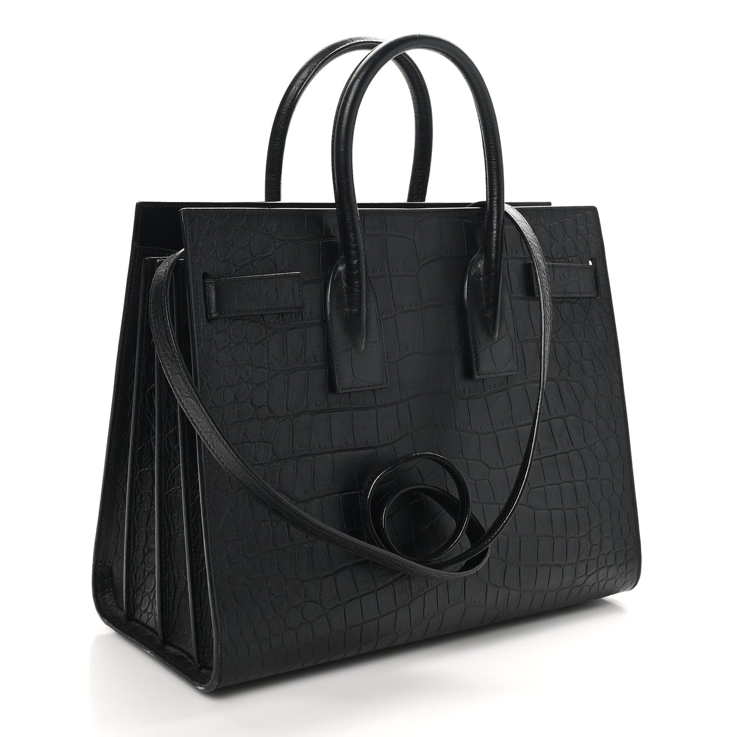 Calfskin Crocodile Embossed Small Sac de Jour Black