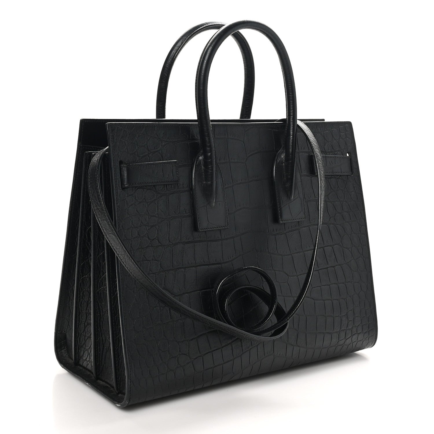 Saint Laurent Calfskin Crocodile Embossed Small Sac de Jour Black 4 of 11