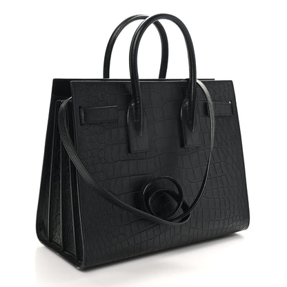 Saint Laurent Calfskin Crocodile Embossed Small Sac de Jour Black 4 of 11