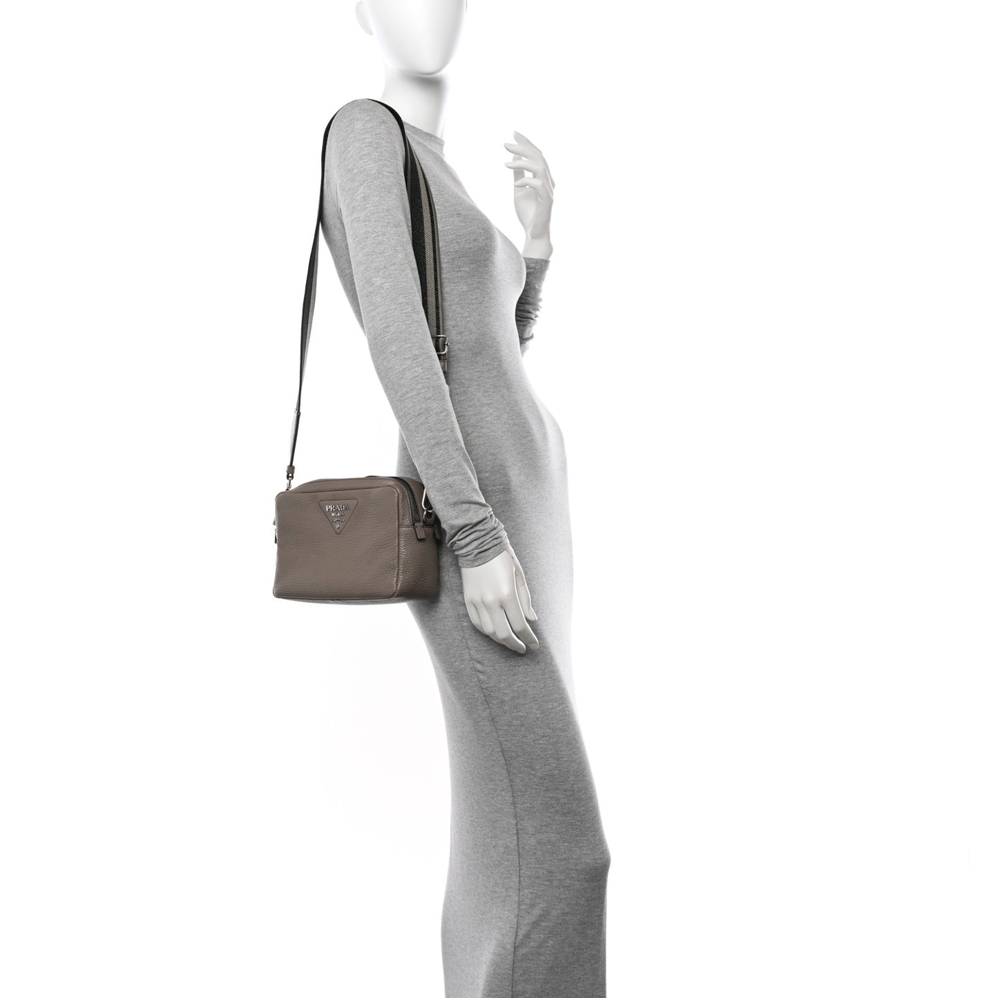 Vitello Daino Soft Medium Double Zip Shoulder Bag Argilla