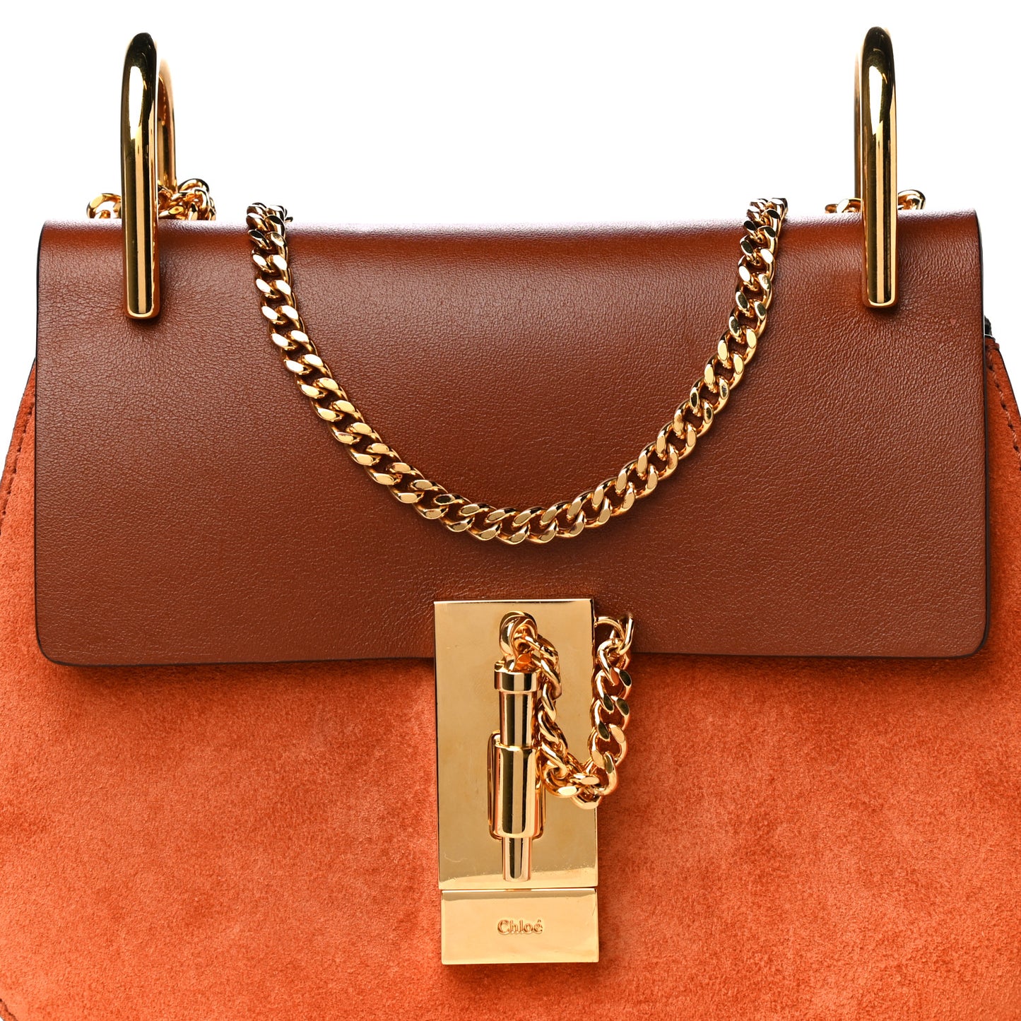 Suede Smooth Calfskin Drew Shoulder Bag Classic Tobacco