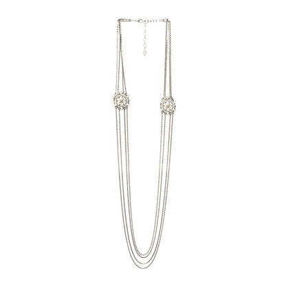 Chanel Pearl Crystal Chain CC Long Necklace Silver 3 of 5