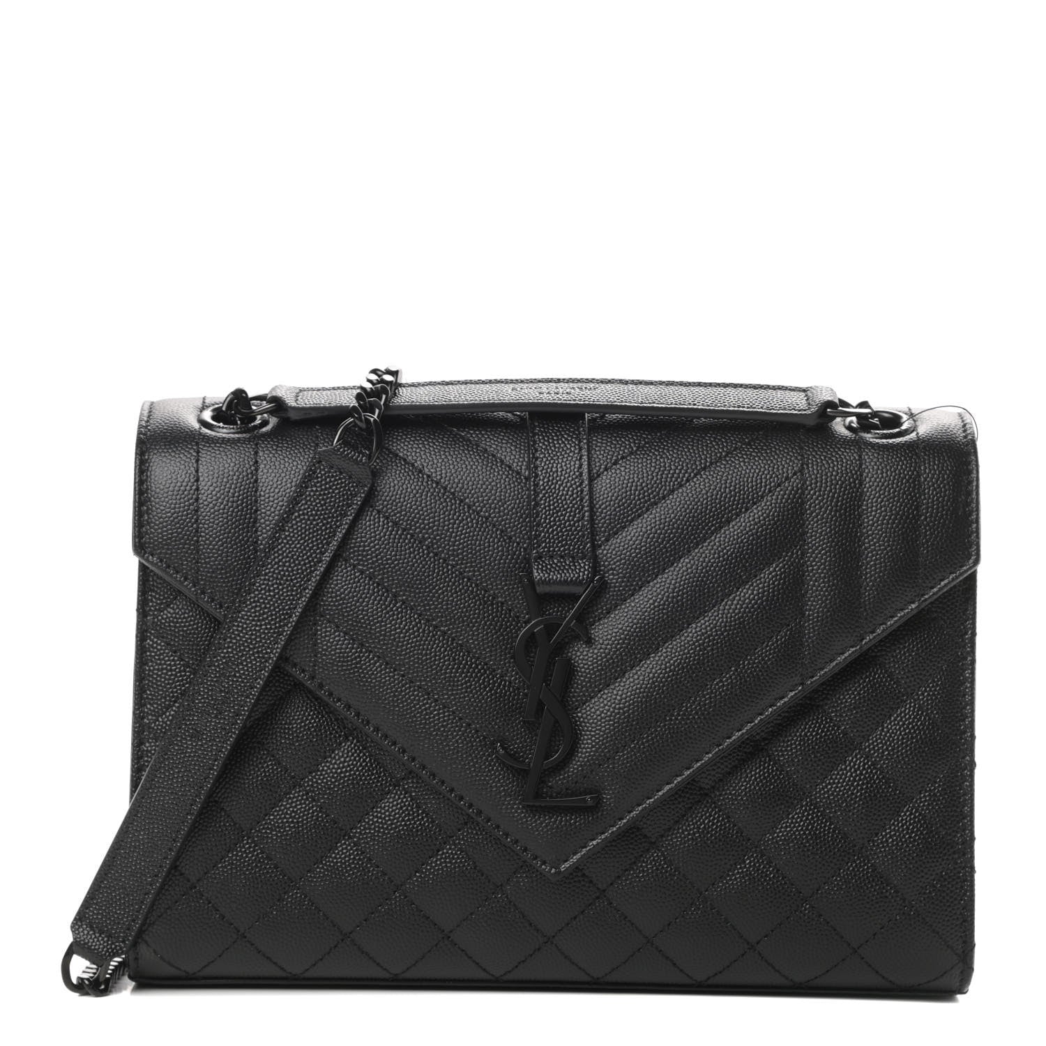Saint Laurent Grain De Poudre Textured Mixed Matelasse Triquilt Medium Monogram Satchel Black 1 of 10