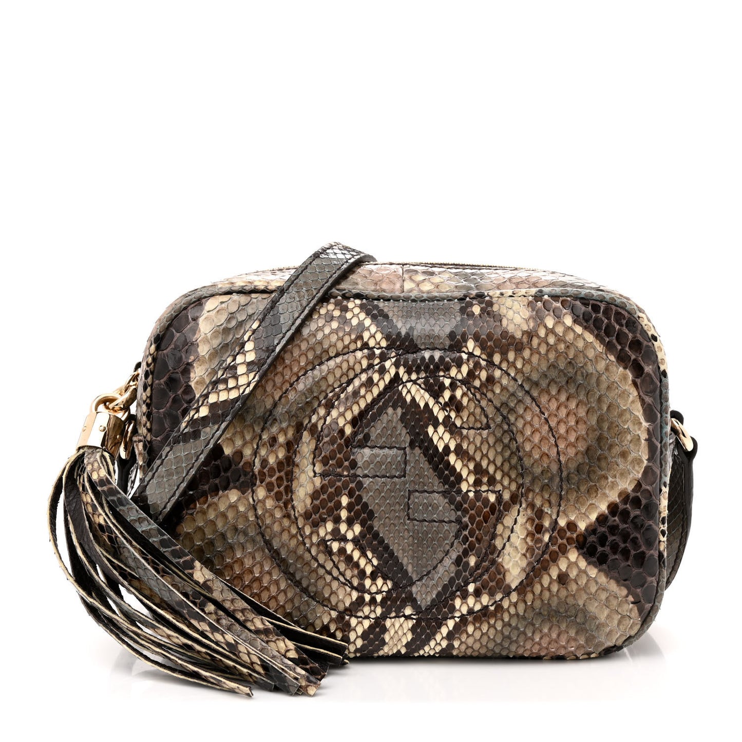 Snakeskin Small Soho Disco Bag Off White Nut Brown Beige