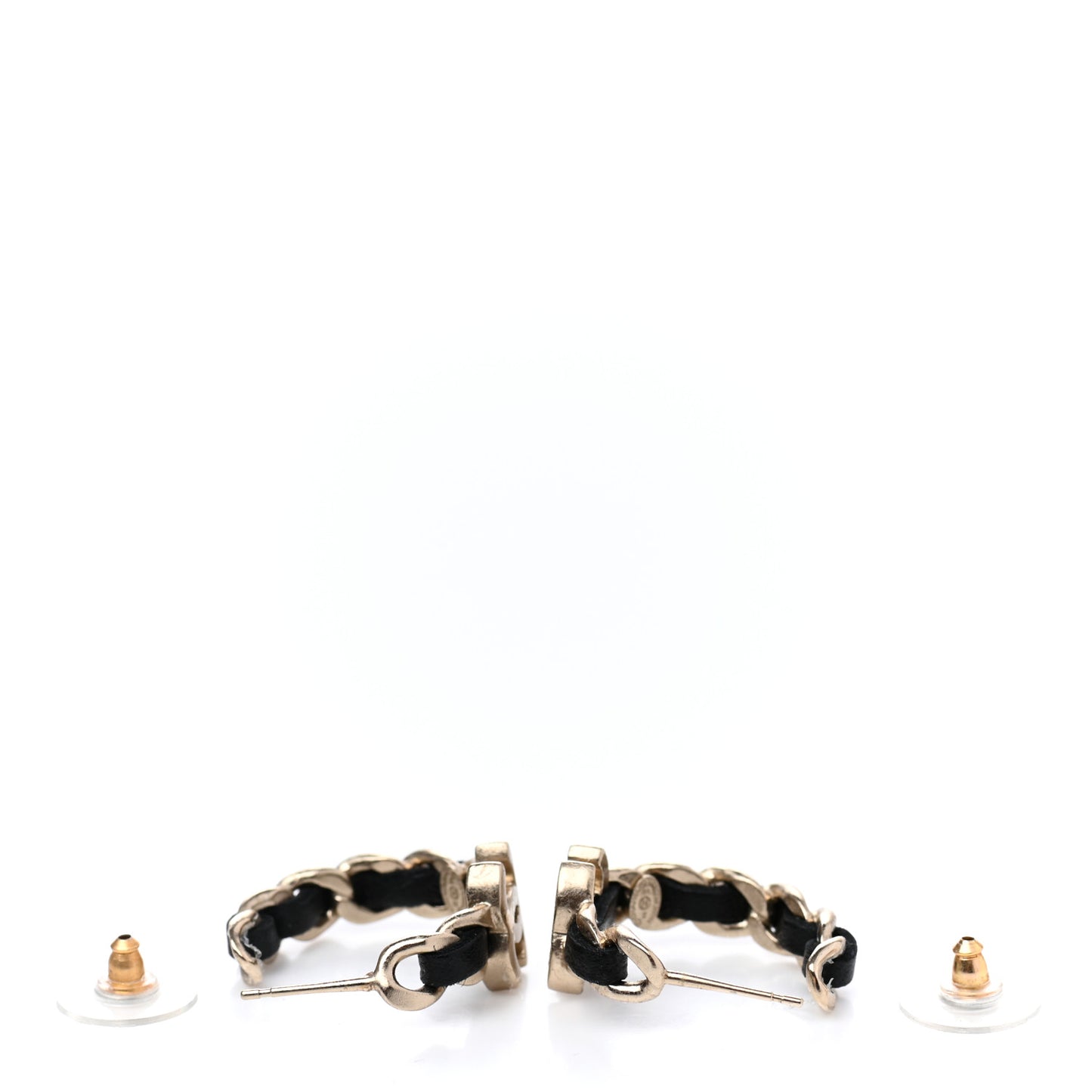 Lambskin CC Chain Hoop Earrings Matte Gold Black