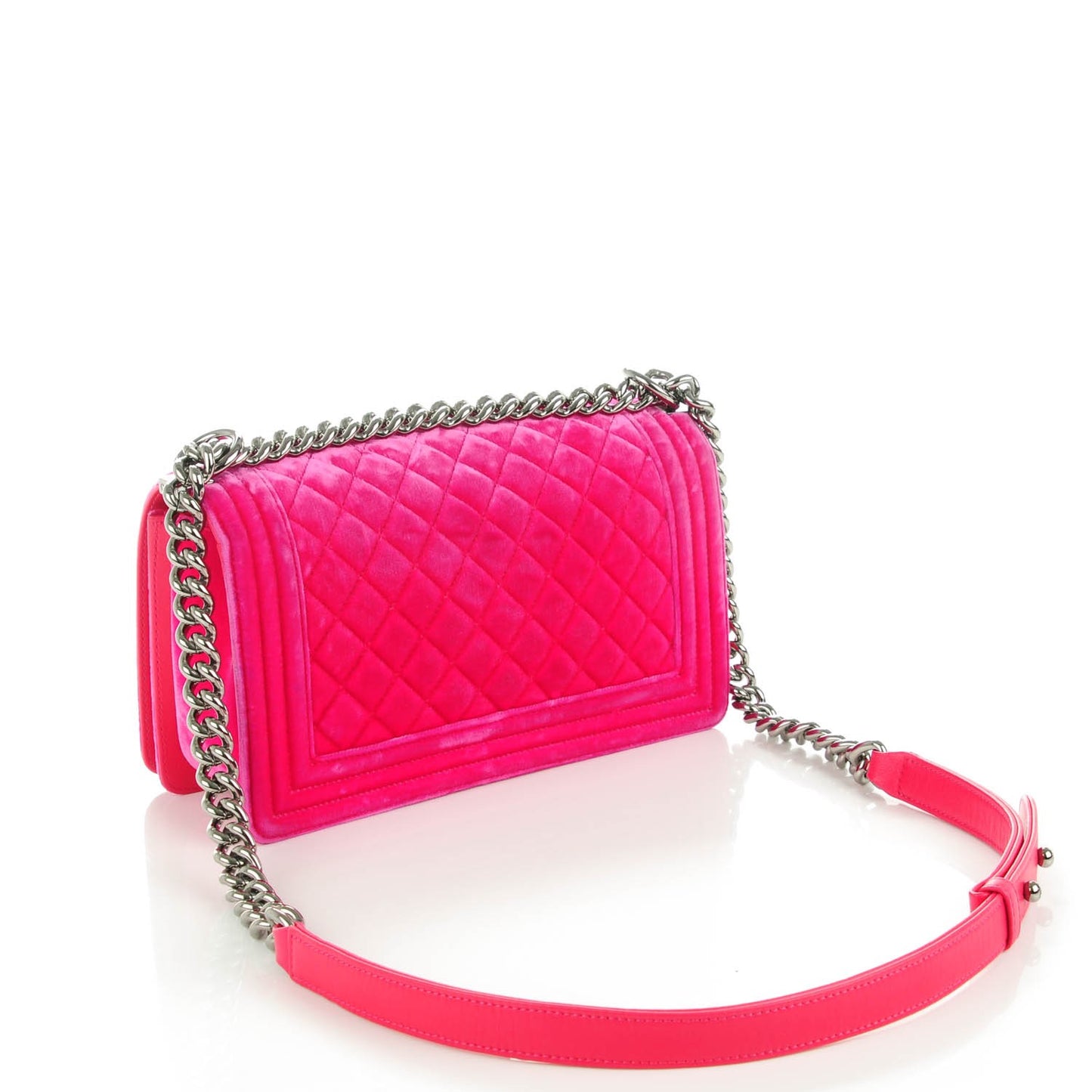 Velvet Quilted Medium Boy Flap Fuchsia