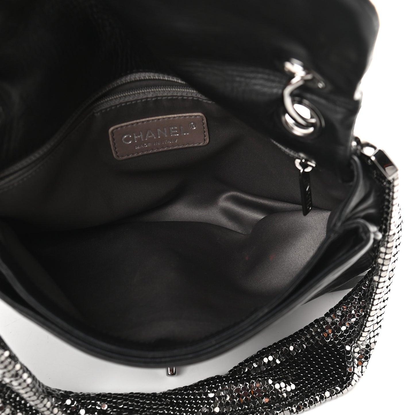 Lambskin Quilted Chain Mail Shoulder Bag Black