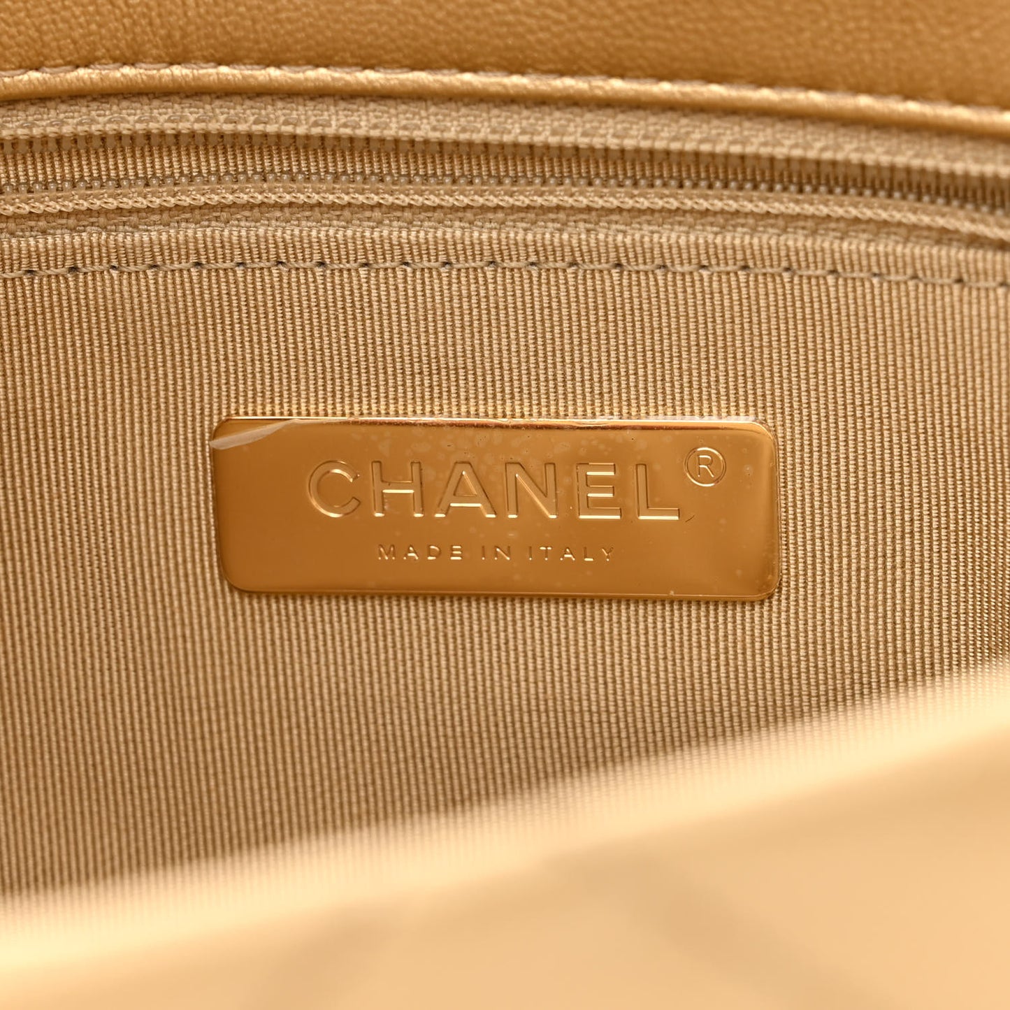 Metallic Goatskin Quilted Large Chanel 19 Flap Gold