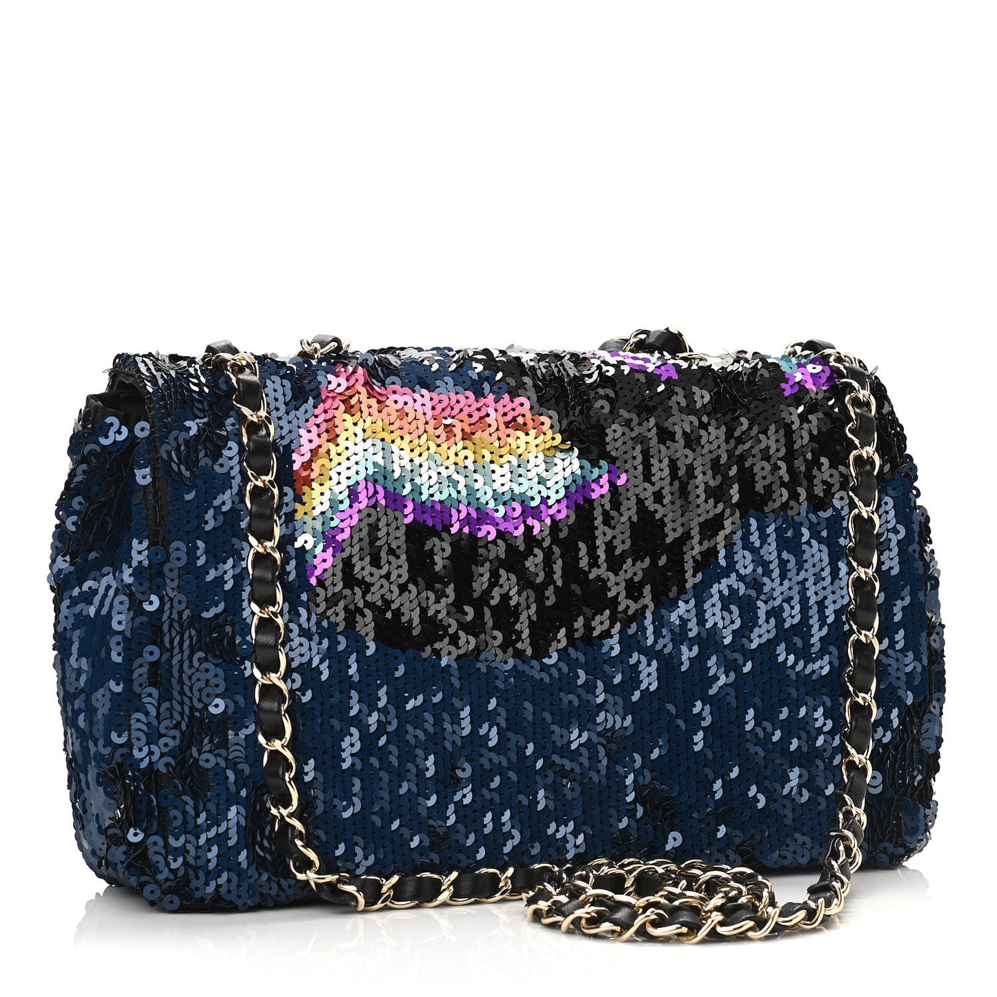 Sequin Medium Single Flap Blue Black Multicolor