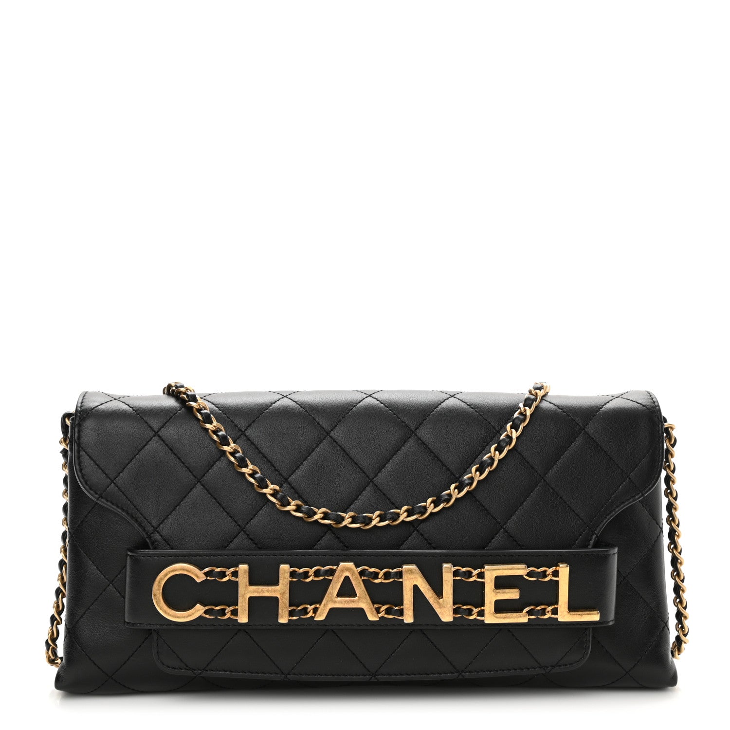 Chanel Calfskin Quilted Enchained Clutch Black 2 of 10
