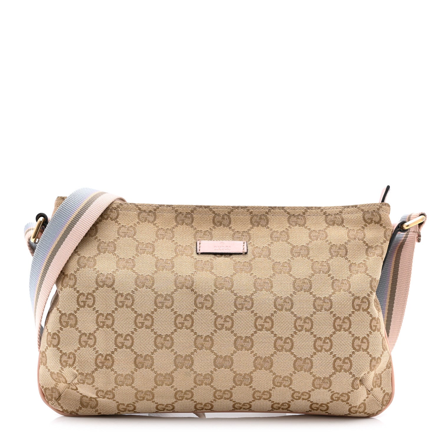Gucci Monogram Web Small Flat Messenger Crossbody Pink Blue 1 of 10