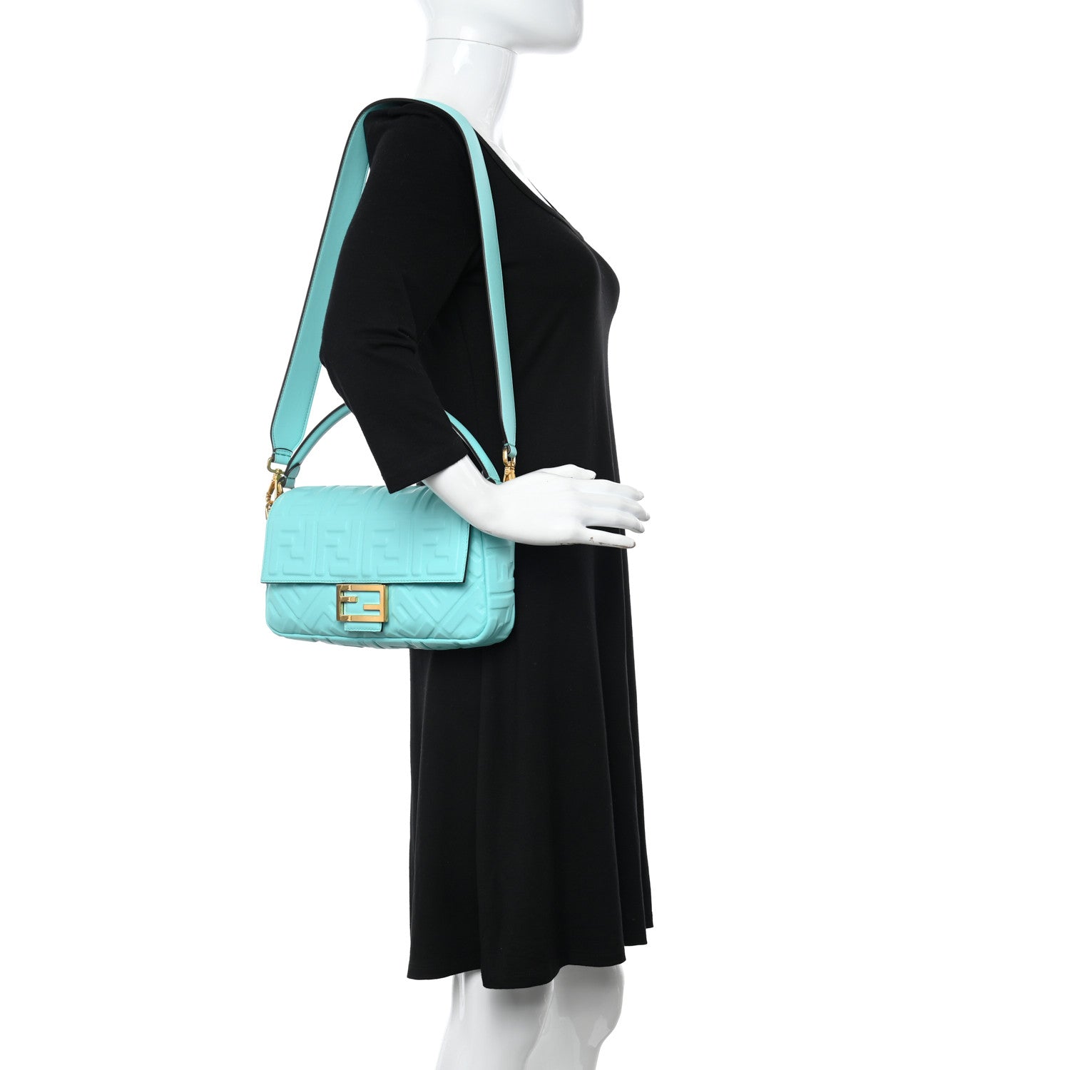 Fendi Nappa FF 1974 Embossed Baguette Spring Turquoise 2 of 11