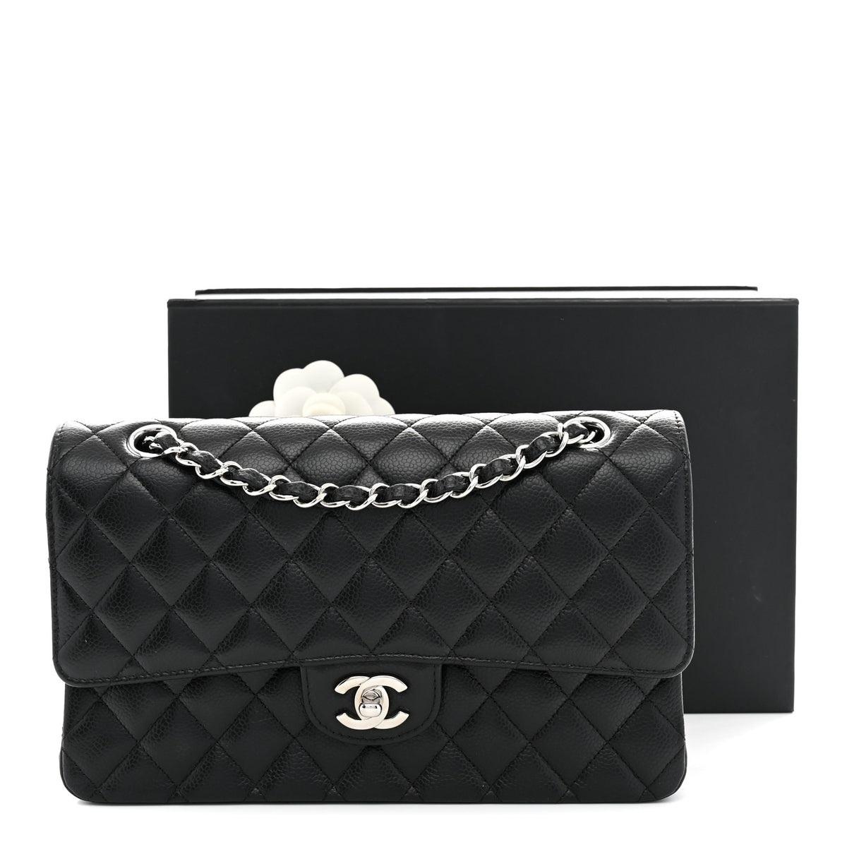Caviar Quilted Medium Double Flap Black