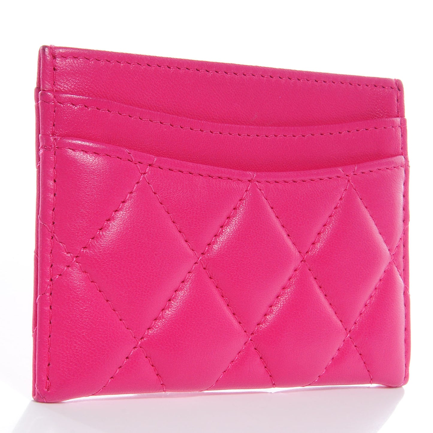 Lambskin Quilted Card Holder Dark Pink