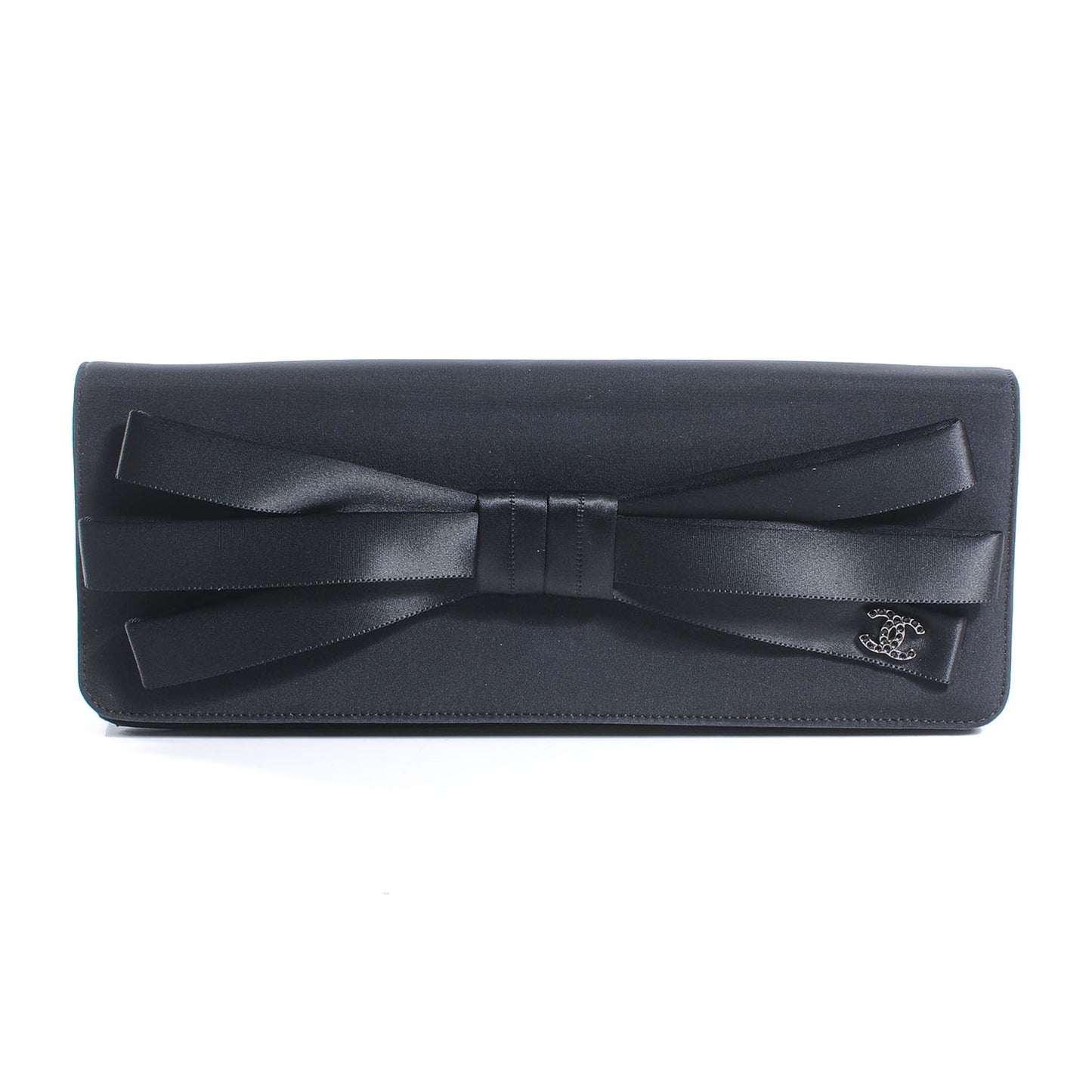 Satin Ribbon Bow Clutch Black