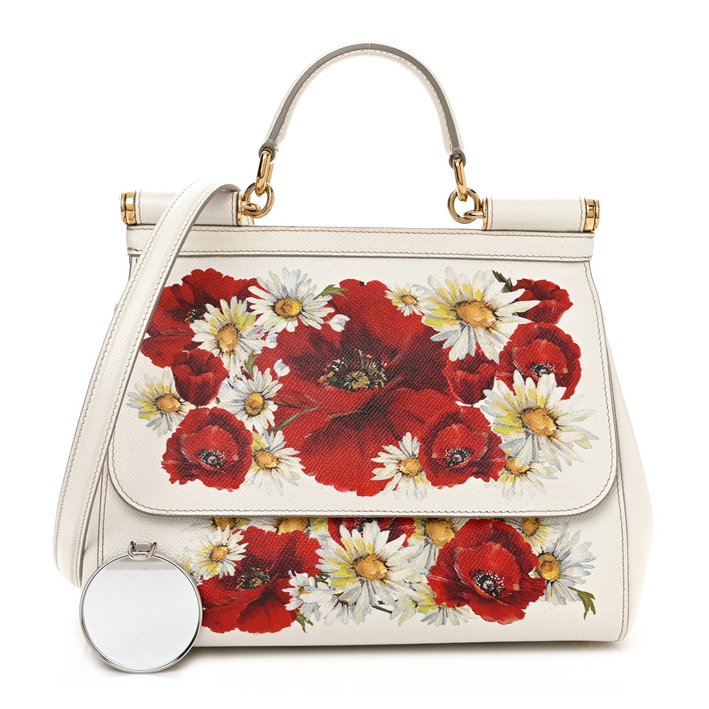 DOLCE & GABBANA Dauphine St.Giap Papaveri Print Medium Miss Sicily Satchel White Multicolor