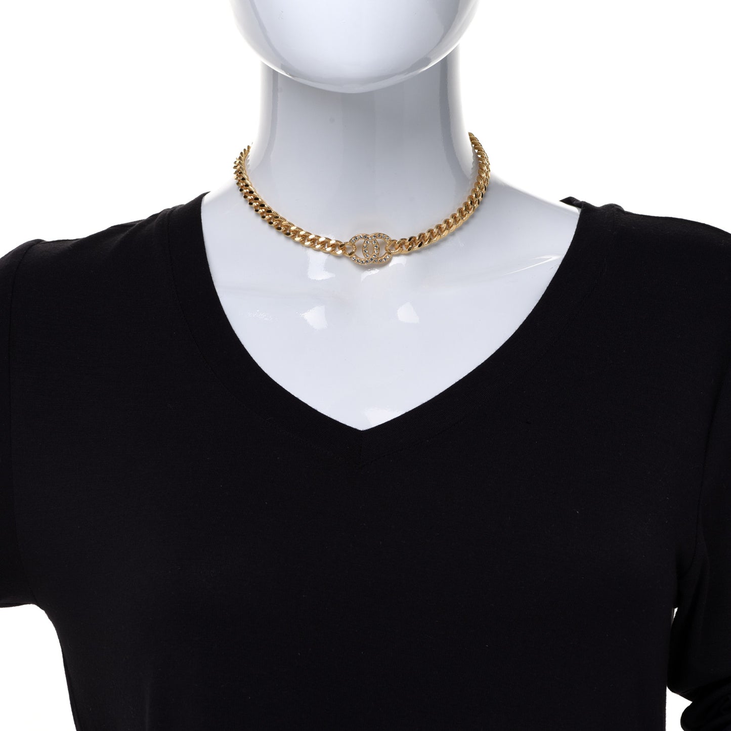 Crystal Chain Link CC Choker Necklace Gold