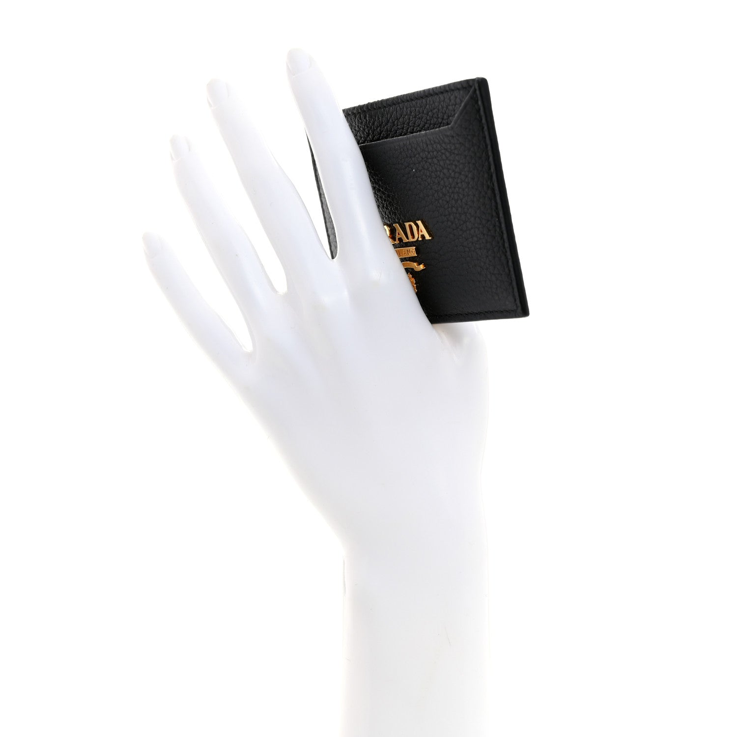 Prada Vitello Grain Metal Card Holder Black 2 of 8
