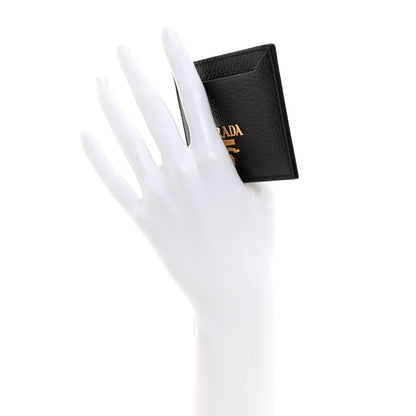 Prada Vitello Grain Metal Card Holder Black 2 of 8