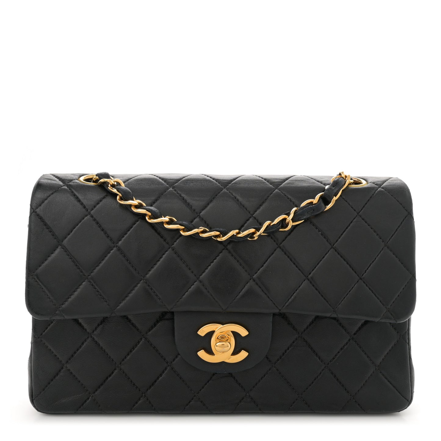 Lambskin Quilted Small Double Flap Black