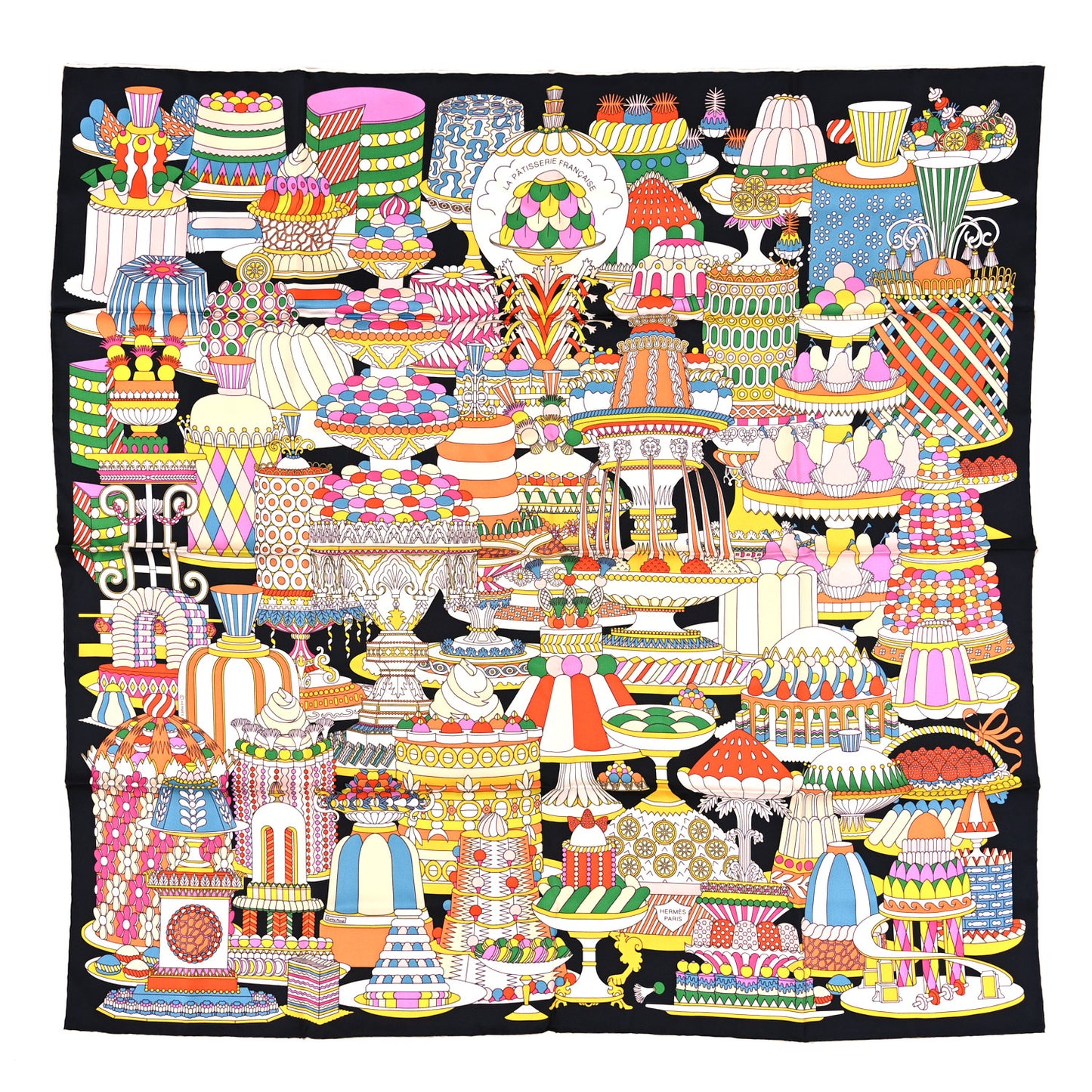 Silk La Patisserie Francaise Scarf 90 Orange Black Multicolor
