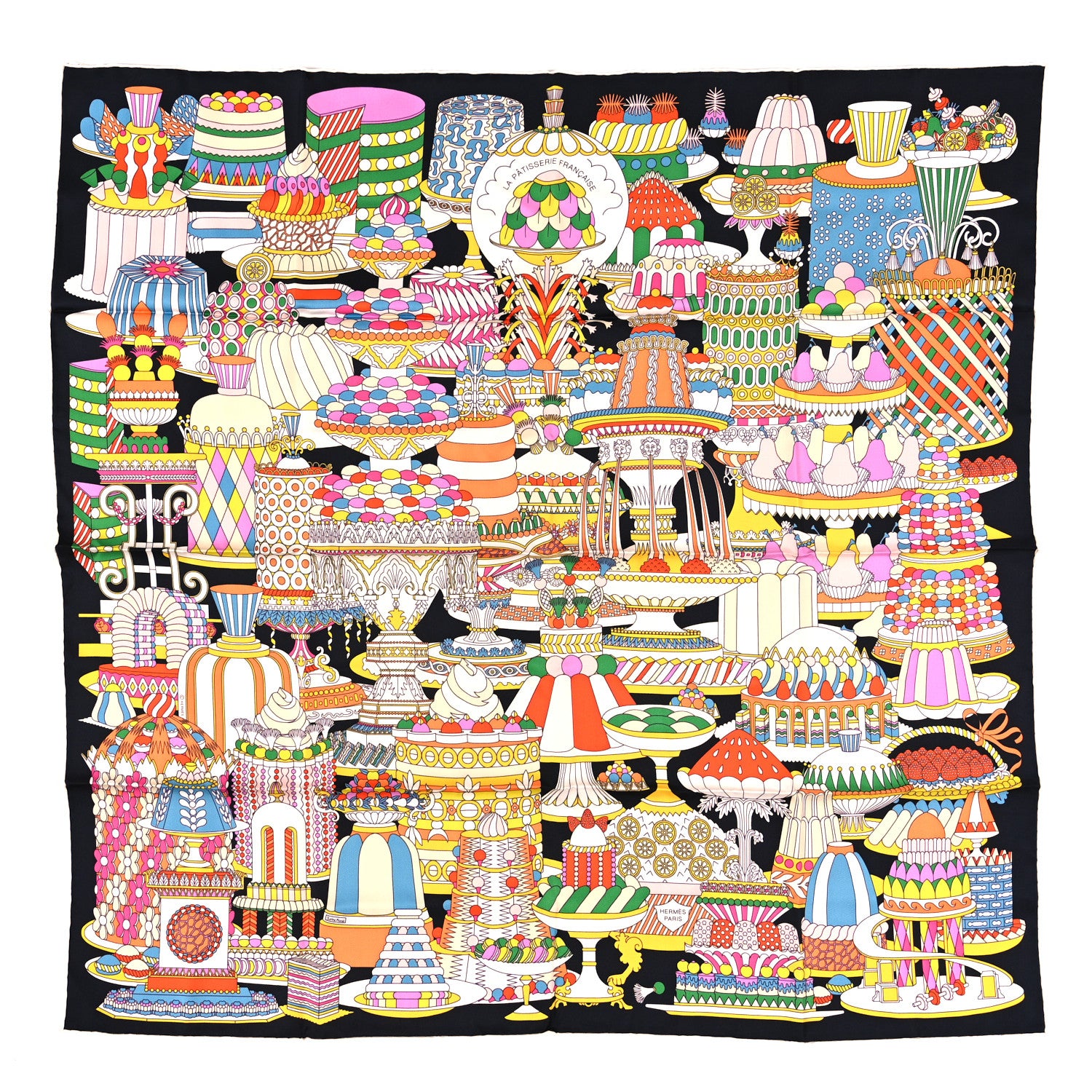 Hermes Silk La Patisserie Francaise Scarf 90 Orange Black Multicolor 1 of 3