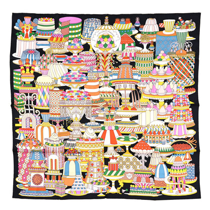 Hermes Silk La Patisserie Francaise Scarf 90 Orange Black Multicolor 1 of 3