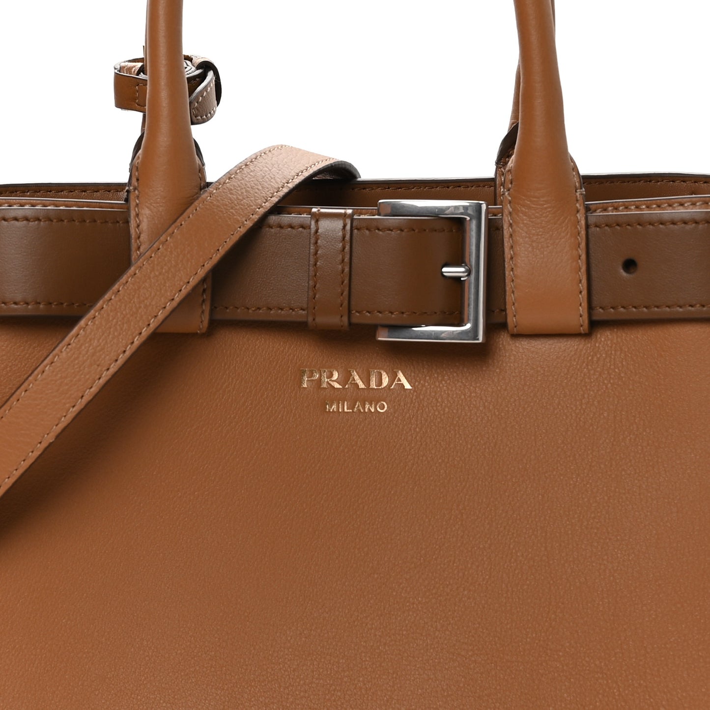 Soft Grained Calfskin Vitello Daino Small Buckle Bag Caramello