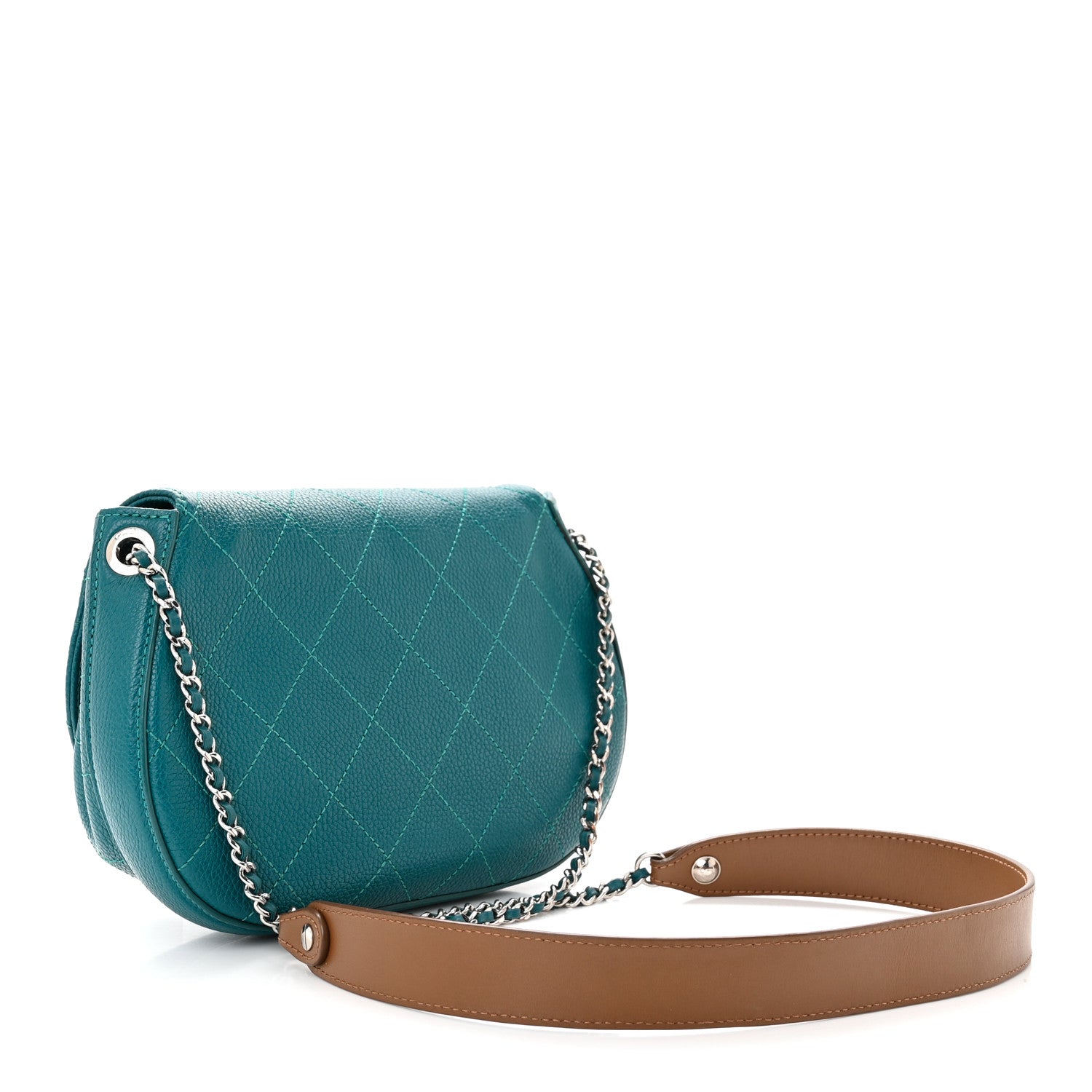 Chanel Grained Calfskin Stitched Small Messenger Flap Bag Teal 3 of 11