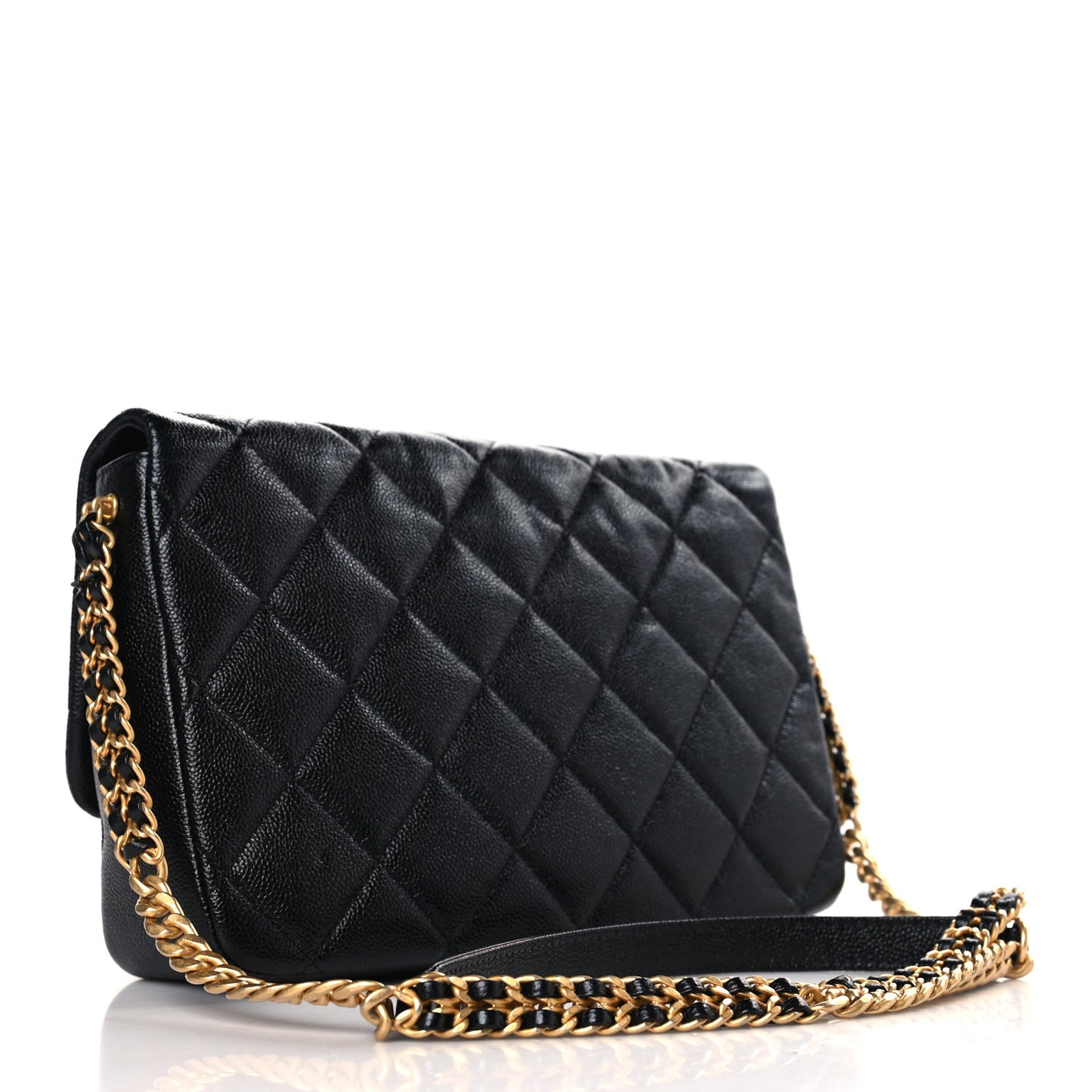 Shiny Caviar Quilted Large Chain Melody Flap Black