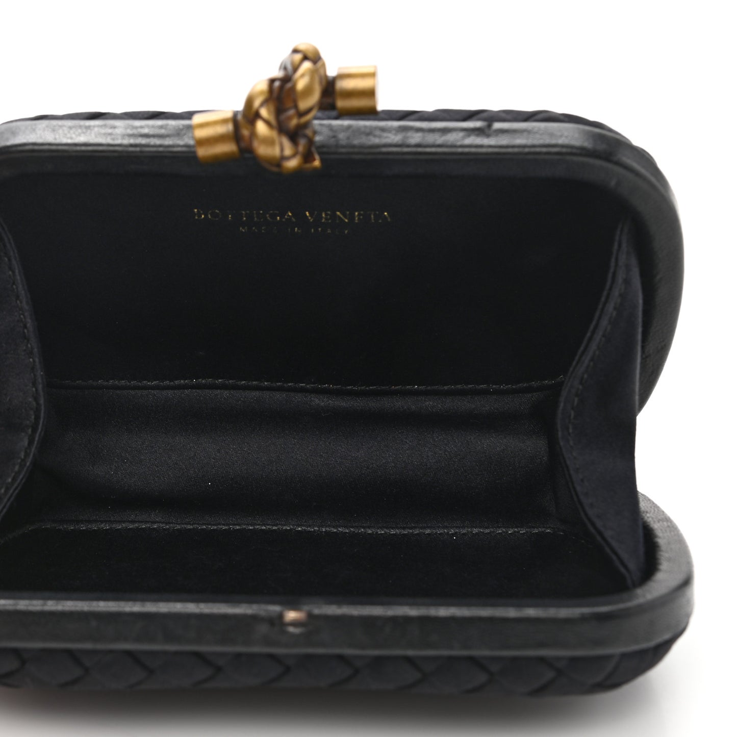 Satin Intreccio Impero Knot Clutch Black