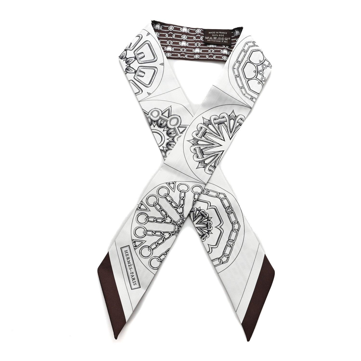 Hermes Silk Effet Kaleidoscope Twilly White Anthracite Marron 1 of 3