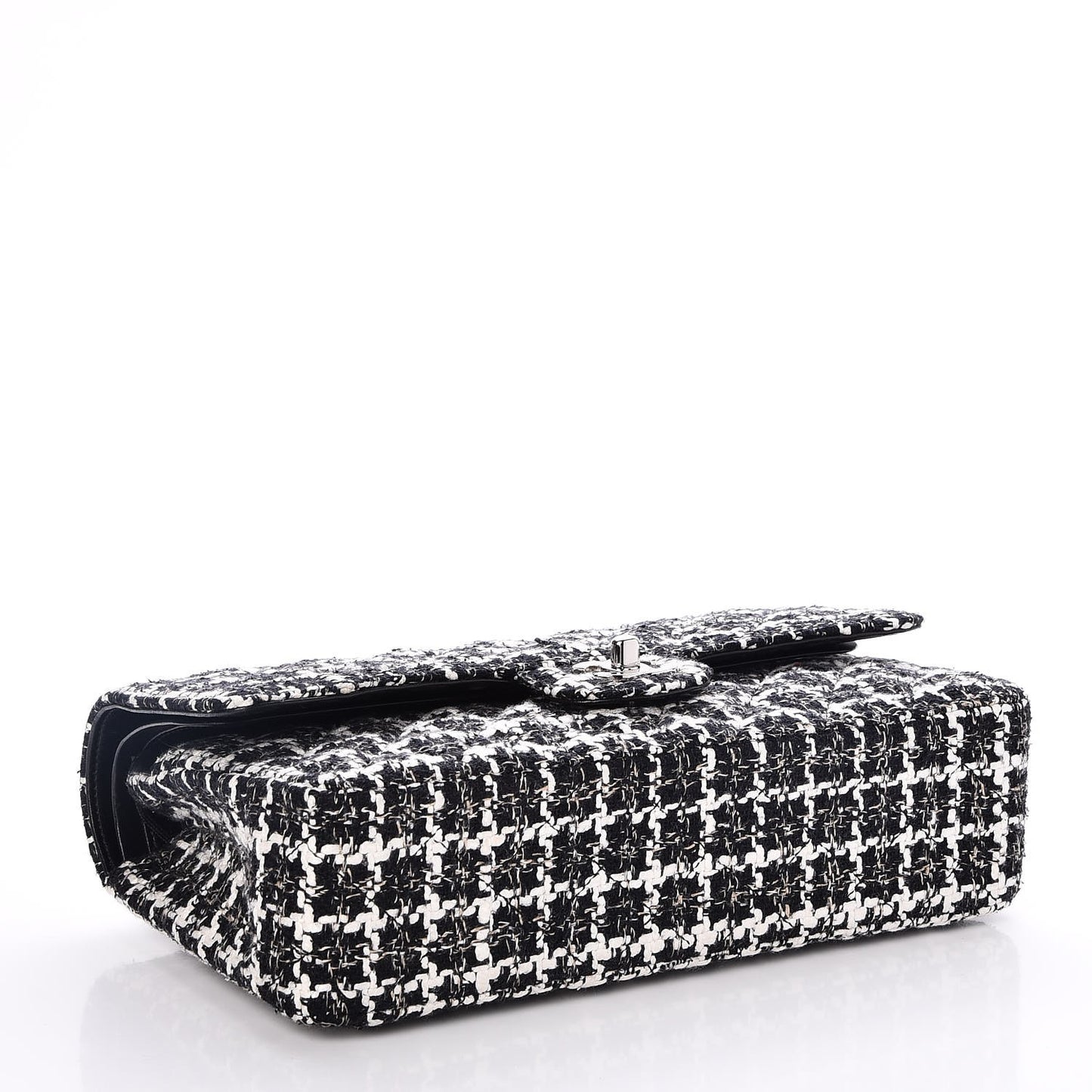 Tweed Quilted Medium Double Flap Black White