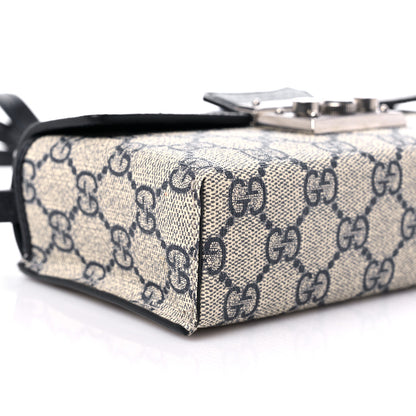 Gucci GG Supreme Monogram Textured Dollar Calfskin Web Mini Padlock Top Handle Shoulder Bag Beige Blue 7 of 10