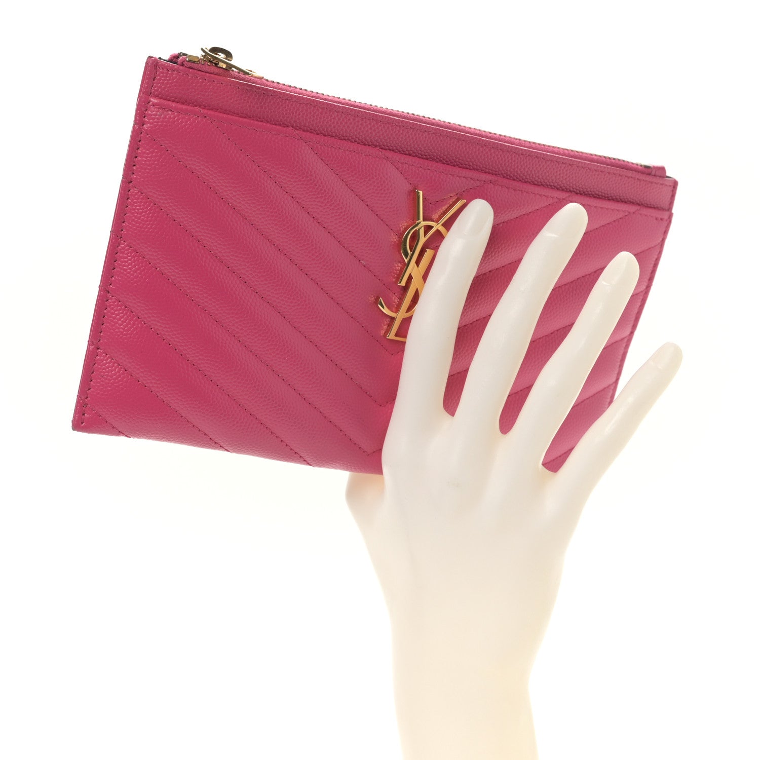 Saint Laurent Grain De Poudre Chevron Monogram Bill Pouch Fresh Fuxia 2 of 10