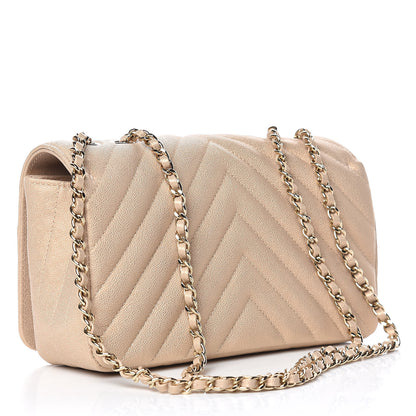 Chanel Metallic Caviar Chevron Quilted Mini Statement Flap Beige 3 of 12