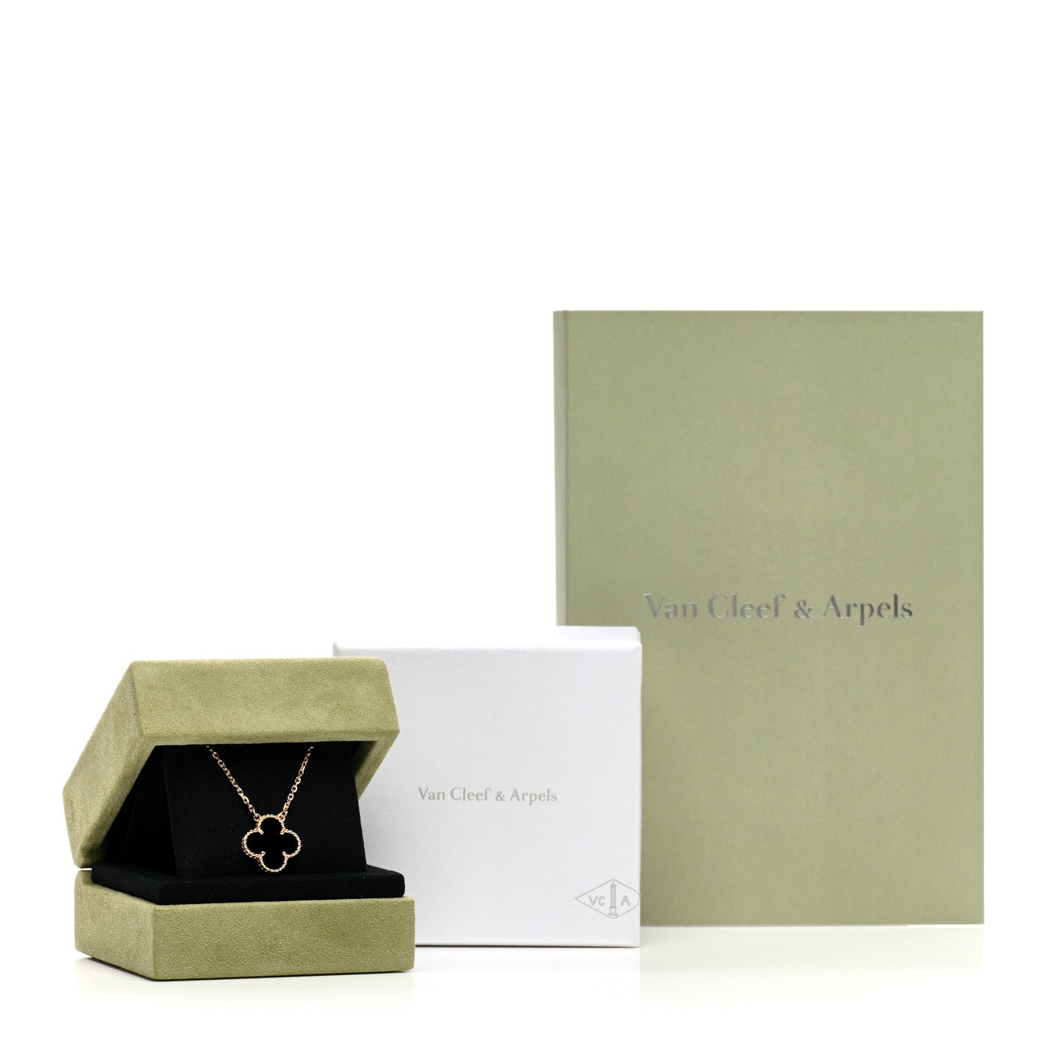 Van Cleef & Arpels 18K Yellow Gold Black Onyx Vintage Alhambra Pendant Necklace 6 of 6