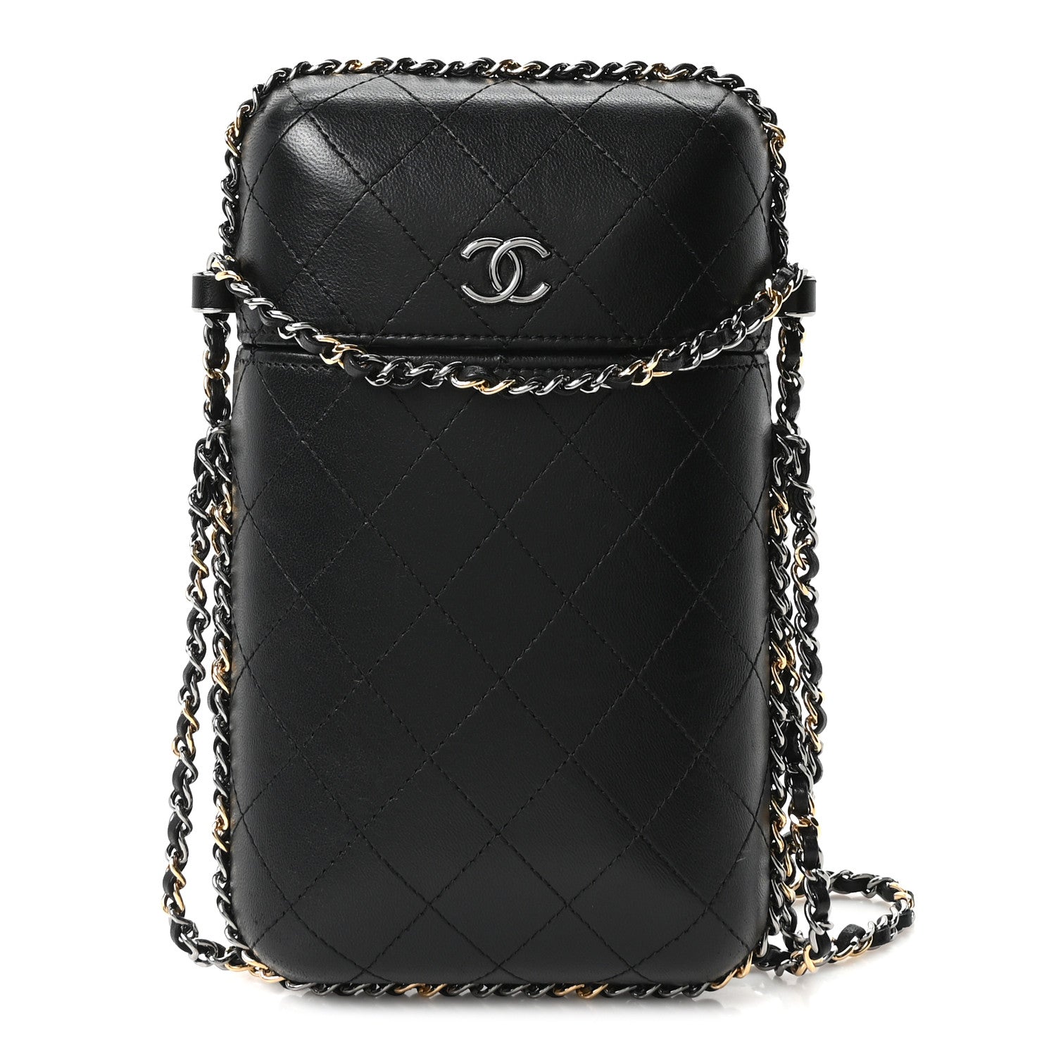 Chanel Lambskin Quilted Chain Around Phone Holder Black 1 of 10