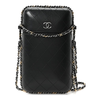 Chanel Lambskin Quilted Chain Around Phone Holder Black 1 of 10
